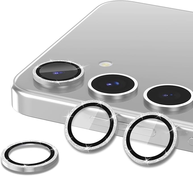 for Samsung Galaxy S25 Camera Lens Protector, Individual Metal Ring Tempered Glass Lens Cover, [Strong Adsorption] Scratch Resistant Ultra-Thin HD Clear Lens Cover, 1 Set-Silvery Sparkly - Image 2