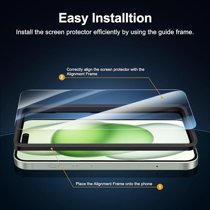 NEW'C 3x for iPhone 15 Plus Screen Protector (6.7 inches)+ 3x Camera Lens Protector, Sensor Protection, Case Friendly Tempered Glass Film + Dust Plug- Easy installation tool include - Image 3