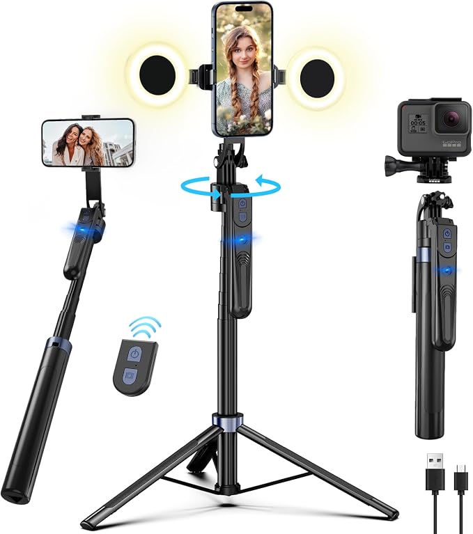 70" Auto Face Tracking Tripod for iPhone,360 Rotation Travel Selfie Stick Stand,Face Tracking Phone Tripod with Light and Remote,Applied to Tiktok YouTube Vlog Video Recording by YUANRAN
