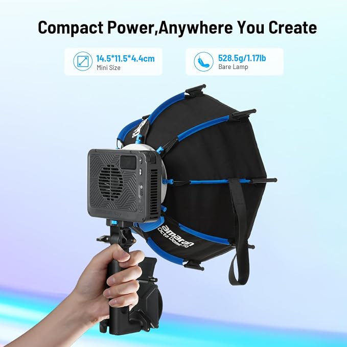 amaran Ray 60c RGB Video Light,60W Portable Studio Light IP54 Bowens Mount | CCT 1,800K-20,000K,3910Lux/1m,w/Softbox Portable Bag for Vlog,Live Streaming,Weddings, Events, Conventions - Image 2