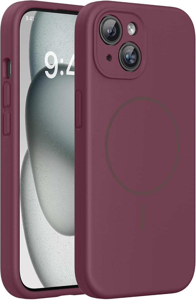 miracase Magnetic for iPhone 15 Case, [Soft Anti-Scratch Microfiber Lining], Compatible with MagSafe, Liquid Silicone Case Shockproof Drop Protection Phone Case for 15,Wine Red by Miracase