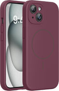 miracase Magnetic for iPhone 15 Case, [Soft Anti-Scratch Microfiber Lining], Compatible with MagSafe, Liquid Silicone Case Shockproof Drop Protection Phone Case for 15,Wine Red by Miracase