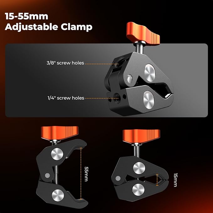 K&F CONCEPT 6" Magic Arm Clamp with Super Clamp 360° Ballhead Mini Arm | 1/4" & 3/8" Thread Screw for Monitor, LED Light, Webcam, Action Camera, MS31 - Image 5