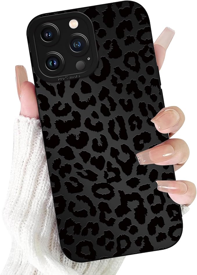 Cute Black Cheetah Print Phone Case for iPhone 13 Pro Max 6.7" | Aesthetic Leopard Pattern Design Cover Full Camera Lens Protective Shockproof Soft Slim TPU Funda for Men Women Girls by Unknown