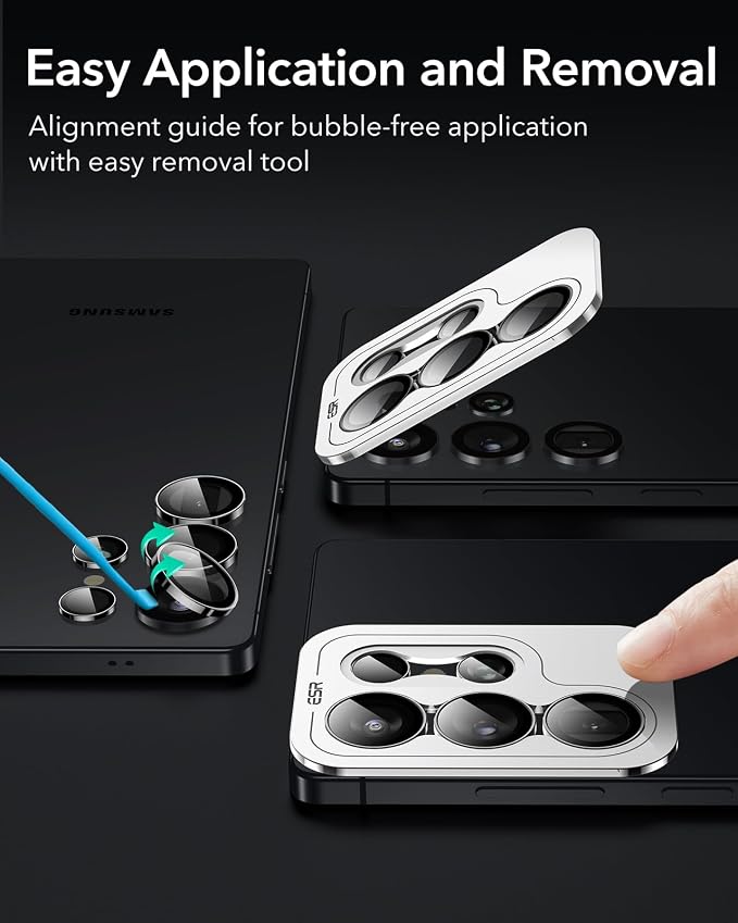 ESR for Samsung Galaxy S25 Ultra Camera Lens Protector, 2 Pack, Black | Individual Camera Cover, 9H Tempered Glass, Original Camera Clarity, Scratch-Resistant, Case Friendly - Image 6