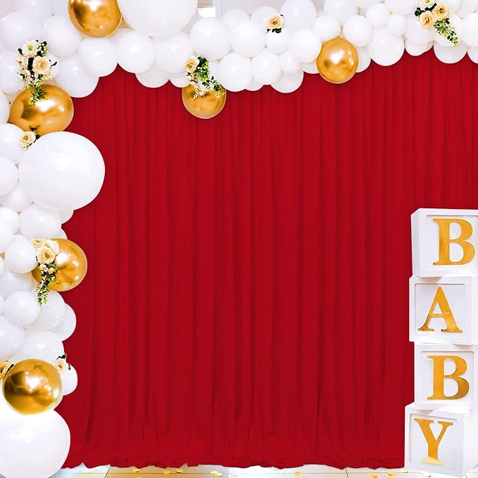 Joydeco Red Christmas Backdrop Curtain for Parties, Wrinkle Free Red Christmas Curtains Photo Backdrop for Wedding Decor, Birthday Party Graduation Baby Shower Photography Drapes(5ft x 7ft, 2 Panels) - Image 4