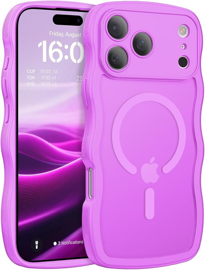 BENTOBEN Magnetic for iPhone 17 Pro Max Case, Cute Wavy [Full Camera Protection][Compatible with MagSafe] Matte Anti-Slip Bumper Women Girls Boys Protective Cover for 17 ProMax 6.9", Berry Purple by BENTOBEN