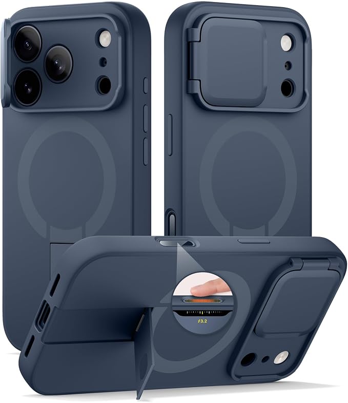 SURITCH for iPhone 17 Pro Max Case with Camera Control Cover, Camera Cover and Adjustable Kickstand, Compatible with MagSafe, Shockproof Bumper Protective Cases 6.9 Inch, Blue by SURITCH