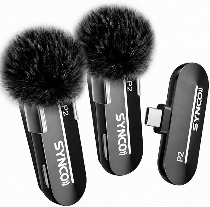 SYNCO 2 Mics Wireless Lavalier Microphone, USB-C Wireless Microphones for iPhone 15, Andriod Phone, P2XT Professional Lapel Mics for Tiktok, YouTube, Streaming, Vlog Video Recording, Type-C Devices by SYNCO