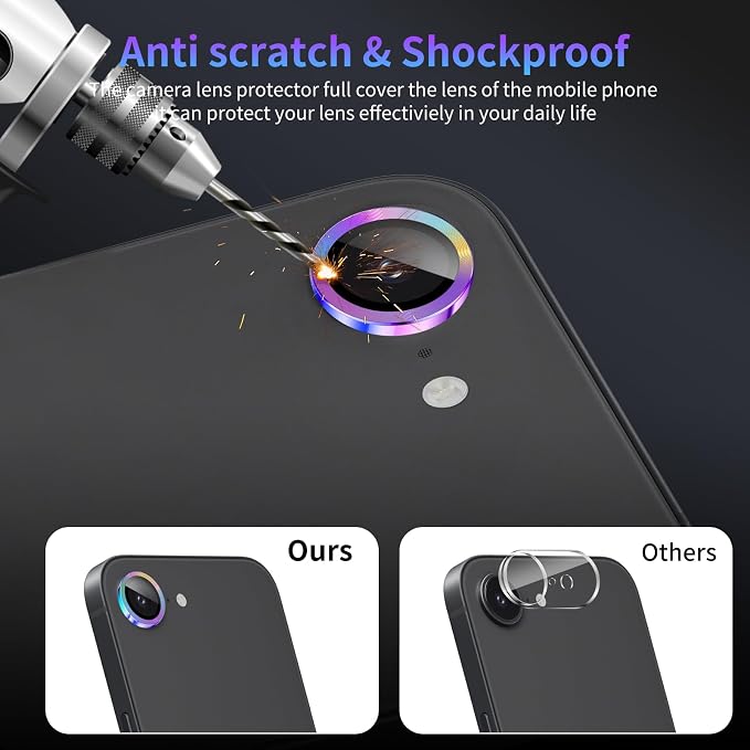 Camera Lens Protector for iPhone 16e / iPhone 17e,1 Pack | Tempered Metal Glass Camera Cover, HD Clear Anti-Scratch Lens Screen Protector Film,Case Friendly,Colorful Titanium - Image 4