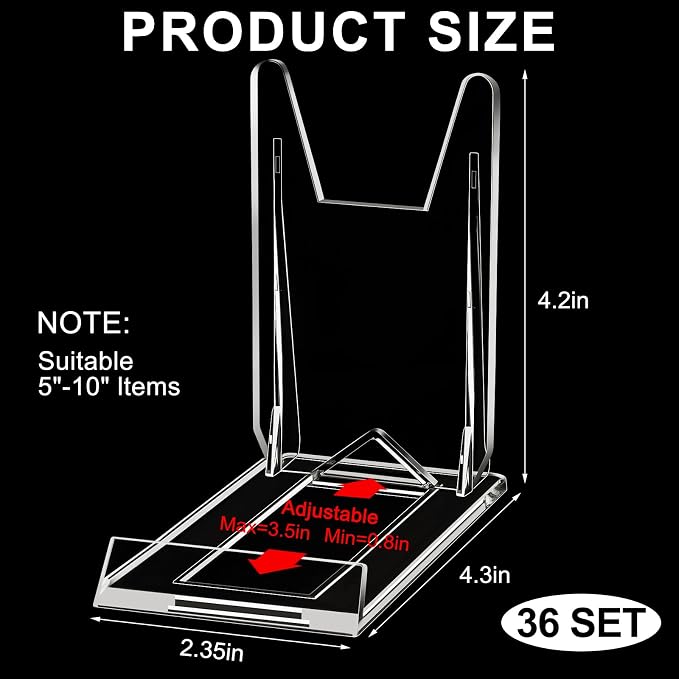 12 Pack Acrylic Book Stand for Display Adjustable, 4.2in H | Clear Display Holder Easel Collector Stand for Home Office, Back to School Comic Album CD Magazine Postcard Artworks - Image 2