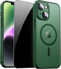 for iPhone 14 Case with Privacy Screen Protector, Green | Full Camera Protection, Translucent Matte Magnetic, Compatible with MagSafe, Shockproof Phone Cover, Slim Fit by ZOZDOKG