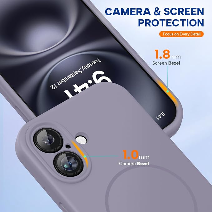 Miracase Silicone & Magnetic for iPhone 16 Case, Lavender Gray | Compatible with MagSafe, Anti-Scratch Microfiber Lining, Liquid Silicone Case Shockproof Drop Protection Phone Case for 16 - Image 4