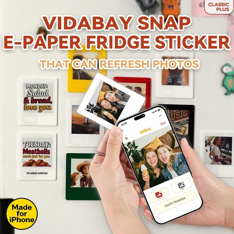 E-Paper Fridge Magnet Classic Plus, E-Ink Battery-Free Instant Photo Style Display, Wireless NFC Picture Frame, Phone-Controlled Acrylic Memo Board for Party/Travel/Home & Gifts, Compatible iPhone 13 and Newer (White) - Image 2