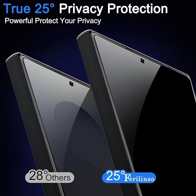 Ferilinso 3 Pack Privacy Screen Protector for Samsung Galaxy S25 Ultra | 9H+ Tempered Glass, Military-Grade Shatterproof, HD, Case Friendly, Easy Installation Bubble Free, with Camera Lens Protector - Image 2