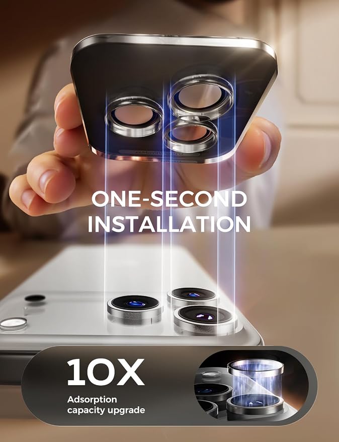 MAGIC JOHN 2 pack for iPhone 17 Pro Max/17 Pro Camera Lens Protector,Clear | [Alignment Kit&1:1 Invisible Fit] 9H Aerospace Tempered Glass, Ultra HD, Metal Individual Ring - Image 2