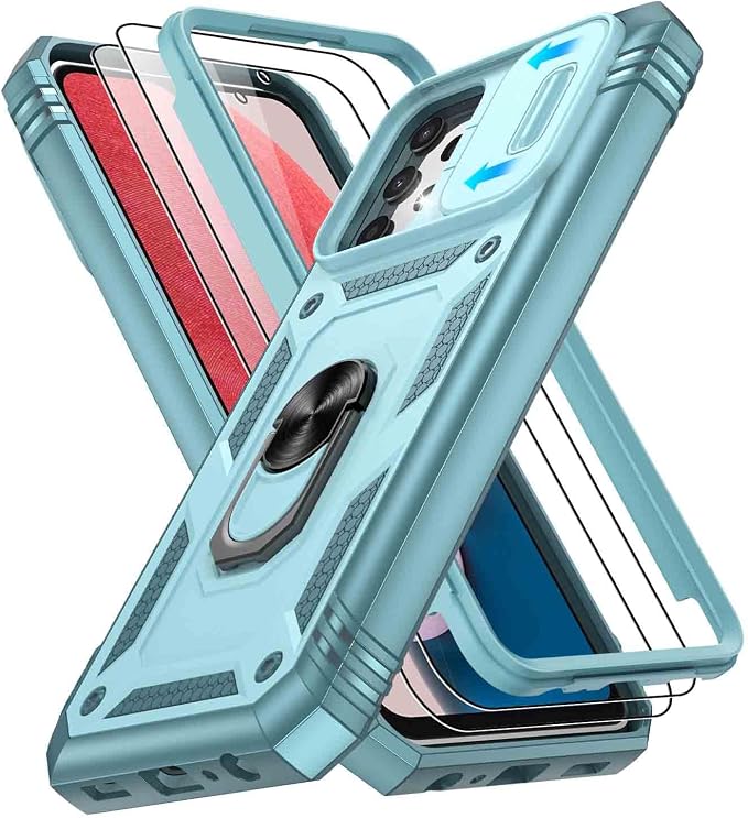 Gritup for Samsung Galaxy A13 4G Case with 2PCS Screen Protector, Build in 360° Rotating Ring Kickstand, Military Grade Protective Cover for A13 4G Phone, Green by Gritup