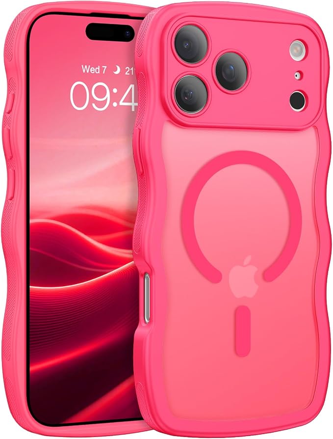BENTOBEN Magnetic for iPhone 17 Pro Max Case, Cute Wavy [Full Camera Protection][Compatible with MagSafe] Matte Anti-Slip Bumper Women Girls Boys Protective Cover for 17 ProMax 6.9", Hot Pink by BENTOBEN