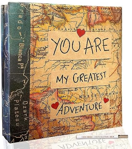 Holoary Self Adhesive Page Photo Album with Metallic Pen Magnetic Self-Stick Scrapbook for 3x5 4x6 5x7 6x8 8x10 Hand Made DIY 40 pages Albums, Printed Kraft Paper Cover Old Map Adventure Memory Book by Holoary