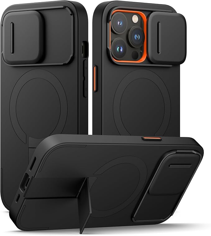 SURITCH for iPhone 13 Pro Case with Magnetic Camera Slide Cover and Adjustable Kickstand, Compatible with MagSafe, Shockproof Bumper Case Slim Protective Cover for iPhone 13 Pro 6.1 Inch, Black by SURITCH