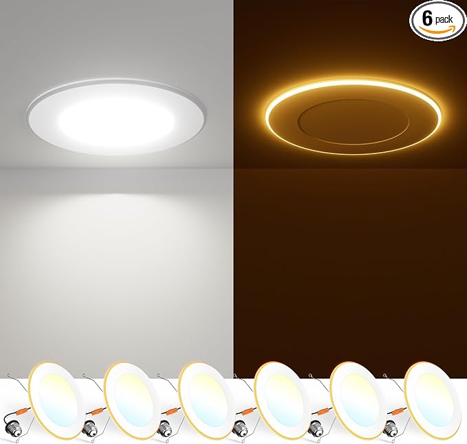 FREELICHT 6 Pack 5/6 Inch 5CCT LED Recessed Lighting with Night Light | 2700K/3000K/4000K/5000K/6000K Selectable,Dimmable Retrofit Flat Can Lights, 1000LM ,10W, IC & Damp Rated, ETL & FCC by FREELICHT