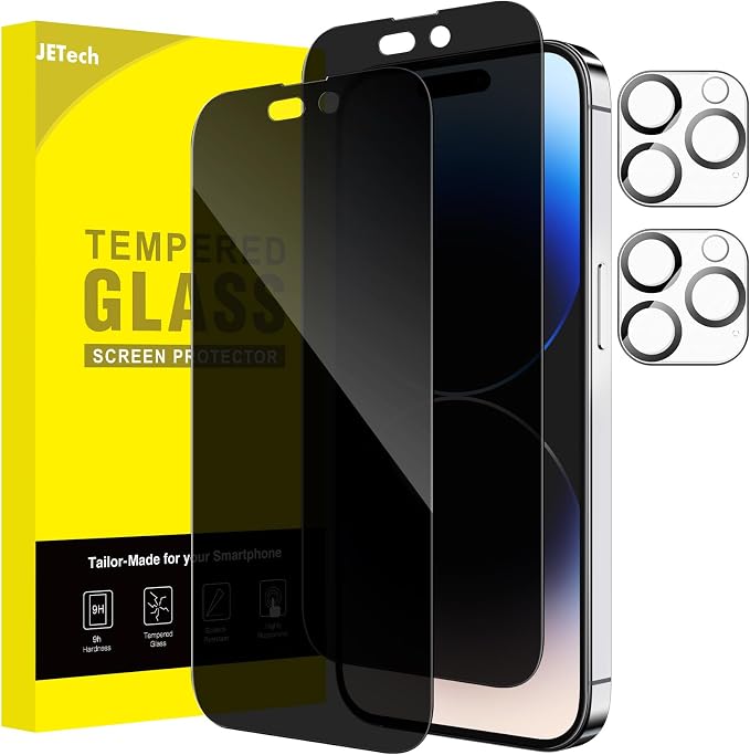 JETech Privacy Screen Protector for iPhone 14 Pro Max, 2+2 Pack | with Camera Lens Protector, Anti-Glare 9H Tempered Glass, Anti-Spy, Full Coverage, Scratch Resistant, Case-Friendly by JETech