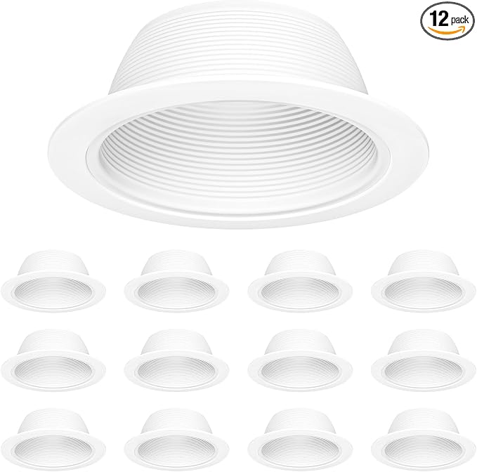 6 Inch Can Light Cover,12 Pack White Can Light Trim | Step Baffle with Detachable Ring,Anti-Glare,All Metal Material by Anyhome