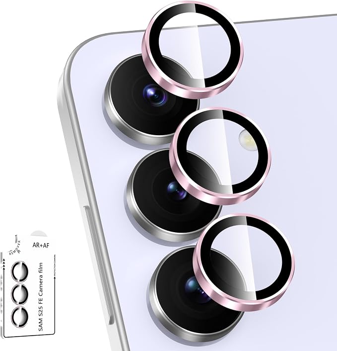 for Samsung Galaxy S25 FE Camera Lens Protector, Individual Metal Ring Tempered Glass Lens Cover, [Strong Adsorption] Scratch Resistant Ultra-Thin HD Clear Lens Cover, 1 Set-Pink Ring by Btscase