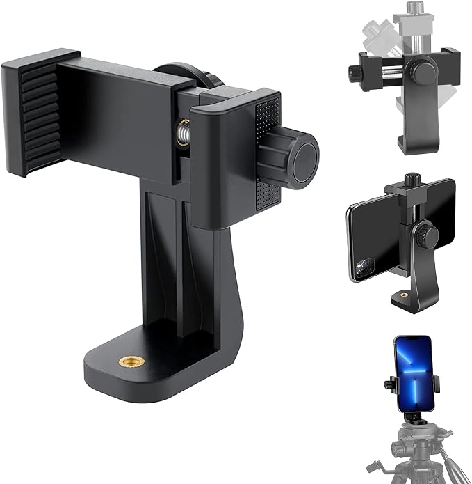 Cell Phone Tripod Mount Adapter, Universal Phone Holder Adjustable Clamp, 360 Degree Rotatable Bracket 1/4" Screw Clip for iPhone, Samsumg, Selfie Stick, Monopod (Black-1 Pack) by EszkozTA