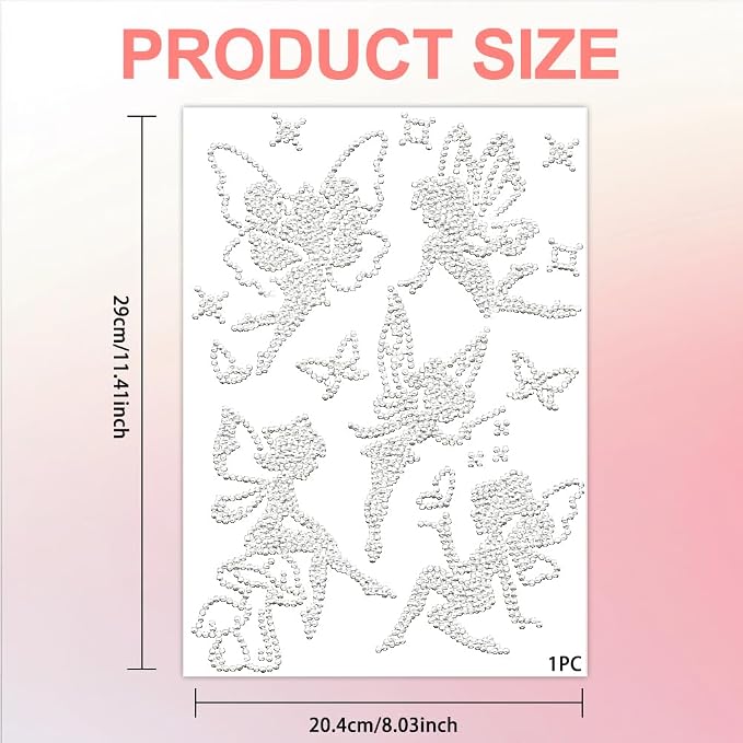 5 Pcs Fairy Pattern Iron on Rhinestones Transfer, Bling Crystal Clothing Repair Applique Heat Transfer Patches for T-Shirt Vest Shoes Hat Jacket Pants Bags Decor - Image 3