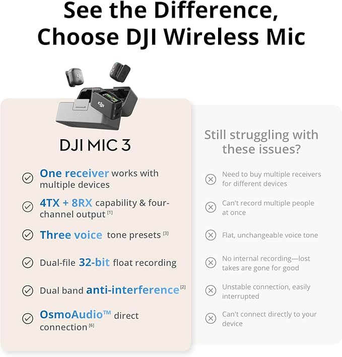DJI Mic 3 (2 TX + 1 Mobile RX), Wireless Microphone | For iPhone 17/16/15 & Android/Tablet/PC, Plug-and-Play, Noise Cancelling, Ultralight, Adaptive Gain Control, Vlog - Image 6