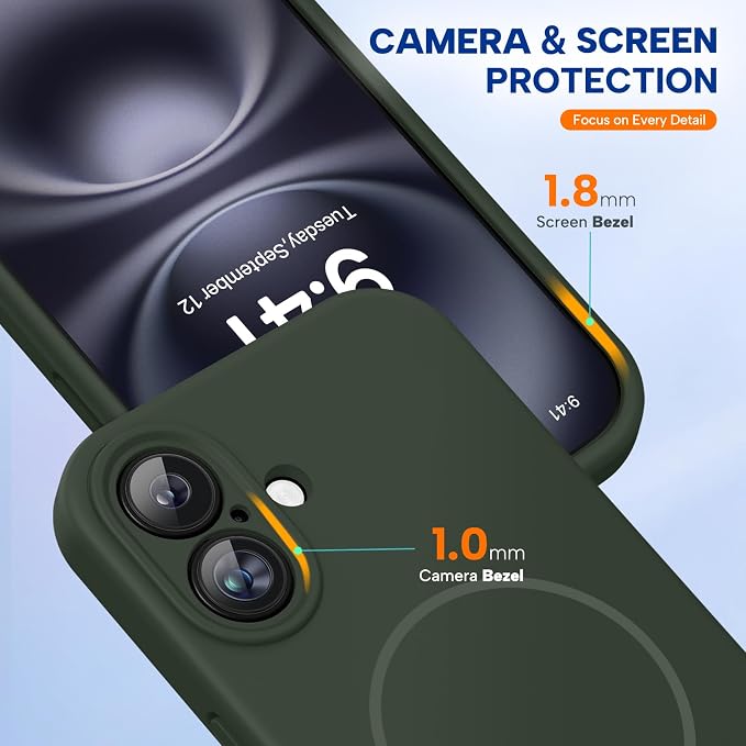Miracase Silicone & Magnetic for iPhone 16 Case, Dark Green | Compatible with MagSafe, Anti-Scratch Microfiber Lining, Liquid Silicone Case Shockproof Drop Protection Phone Case for 16 - Image 4