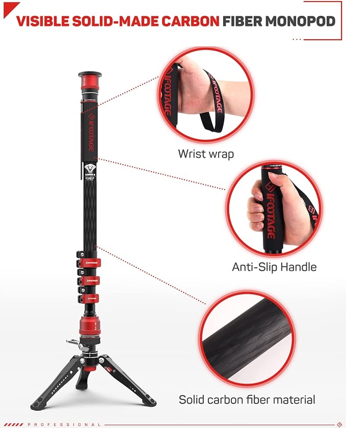 IFOOTAGE Cobra 3 C180F-P Monopod with Pedal and Feet 71" | Portable Travel Camera Monopod Stand Compatible with Sony Canon Nikon DSLR Cameras, Stable Support with Max Load 17.64 lbs - Image 9