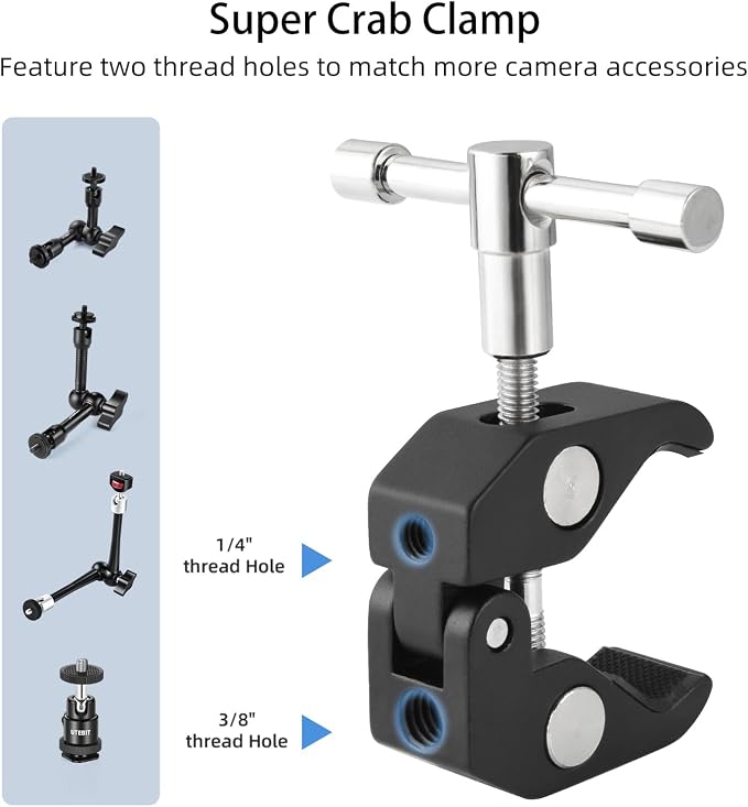 UTEBIT 22 Inch Magic Arm Camera Mount with Super Clamp 1/4" 3/8" Screw Hole (Pack of 2) - Image 4