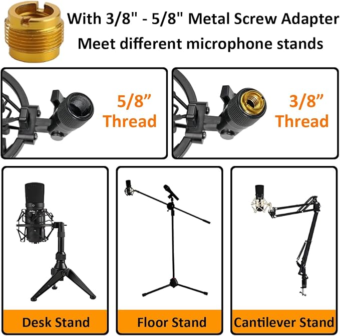 28-35mm Microphone Shock Mount Anti Vibration Mic Suspension Mount Aluminum Alloy Condenser Microphones Holder Clip with Metal Screw Adapter Isolation Absorber Studio - Image 7