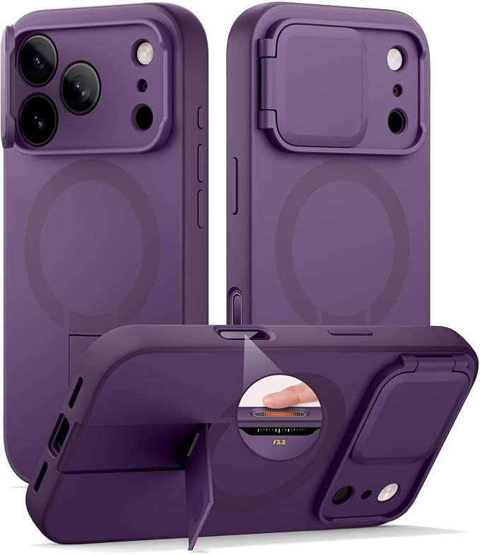 SURITCH for iPhone 17 Pro Max Case with Camera Control Cover, Camera Cover and Adjustable Kickstand, Compatible with MagSafe, Shockproof Bumper Protective Cases 6.9 Inch, Dark Purple by SURITCH