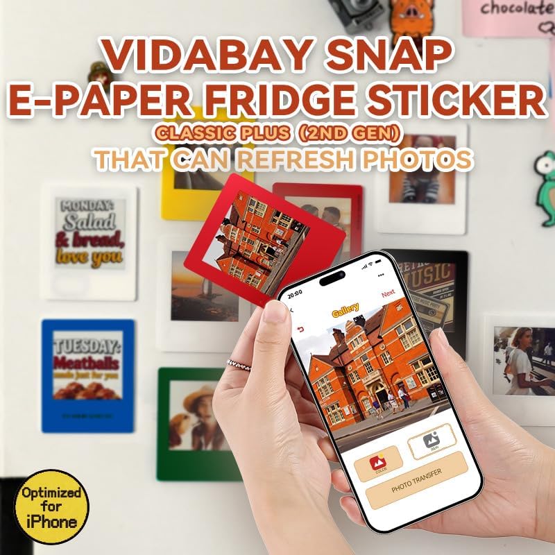 E-Paper Fridge Magnet Classic Plus, E-Ink Battery-Free Instant Photo Style Display, Wireless NFC Picture Frame, Phone-Controlled Acrylic Memo Board for Party/Travel/Home & Gifts, Compatible iPhone 13 and Newer (Red) - Image 2