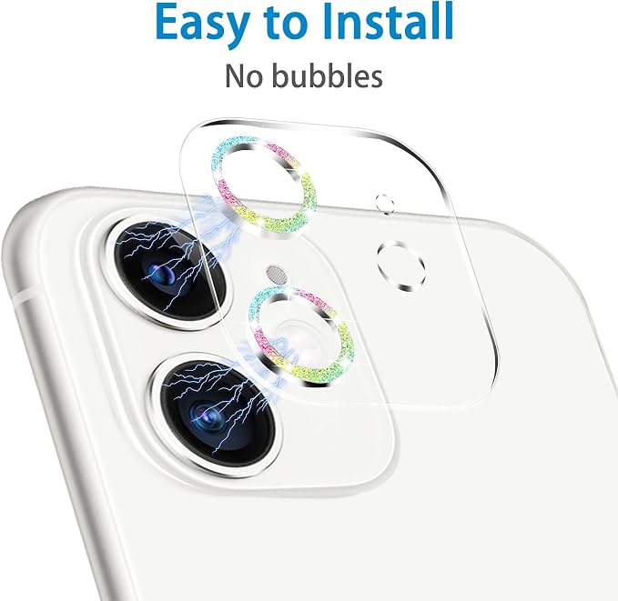 3 Pack Dengduoduo Camera Lens Protector for iPhone 11 & iPhone 12 Mini,Glitter Bling Sparkle Ultra HD, Tempered Glass, 9H Hardness, Anti-Scratch, Case Friendly, Easy to Install [No Affect on Night Shots] - Image 3