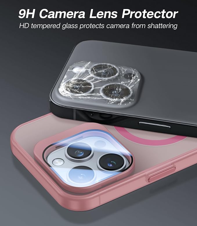 VOFATA for iPhone 13 Pro Case with Camera Cover Stand [Built-in 9H Camera Lens Protector][Fit for Magsafe] Military Grade Shockproof Translucent Matte Magnetic Phone Case 6.1" Pink - Image 2