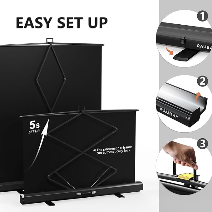 【Easy Set Up】 RAUBAY 59.8 x 82.7in Collapsible Black Backdrop Screen | Portable Retractable Panel Photo Background with Stand for Video Conference, Photographic Studio, Streaming - Image 4