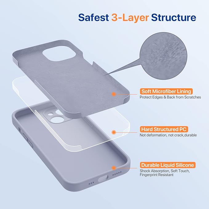 Miracase Silicone for iPhone 14 Case, Lavender Gray | Soft Anti-Scratch Microfiber Lining, Premium Silicone Cover Shockproof Drop Protection Phone Case for 14 - Image 3