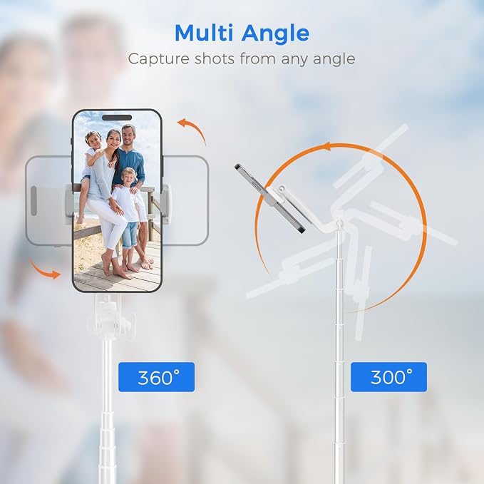 Selfie Stick Tripod for Phone with Remote Control & Holder, 63 Inch, White | Extendable Selfie Stick Travel for iPhone, iPhone Tripod for Video Recording - Image 4