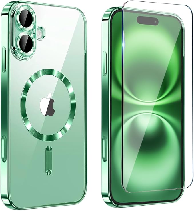Magnetic Glossy Case for iPhone 17,iPhone17 Phone Case Slim Clear Luxury with Screen Protector & Camera Protector [Compatible with MagSafe], Shockproof Cover for iPhone Case 17-Green by Unknown