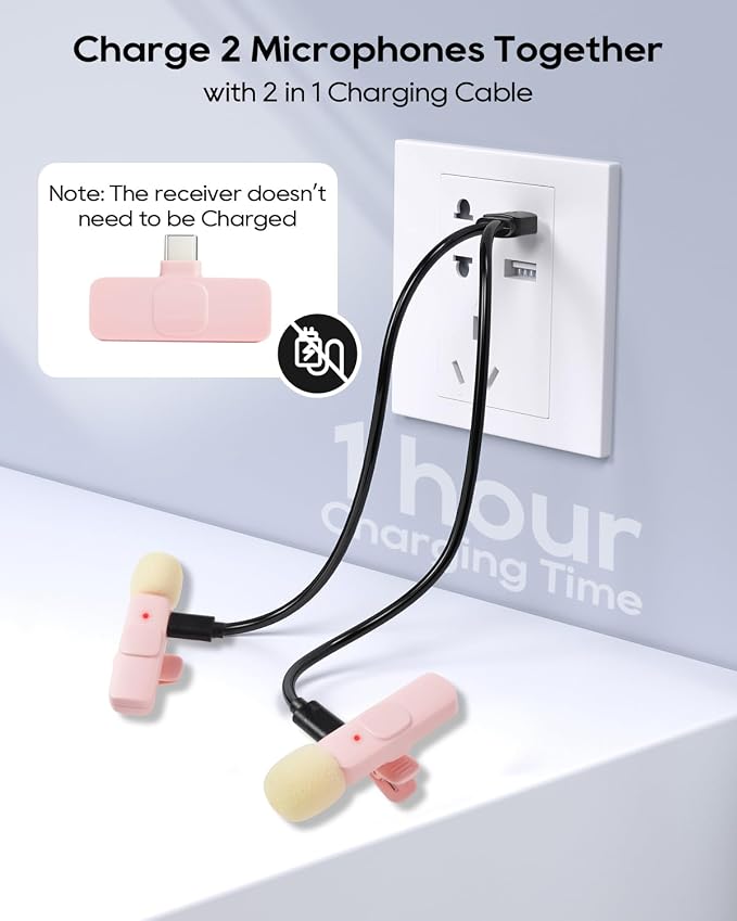 Mini Microphone for iphone Android Phone Tablet ipad PC, Usb C Wireless Lavalier Pink Mic for Video Recording Vlogging Youtube Tiktok Podcast Interview content creators, Clip on Tiny Microphones - Image 2