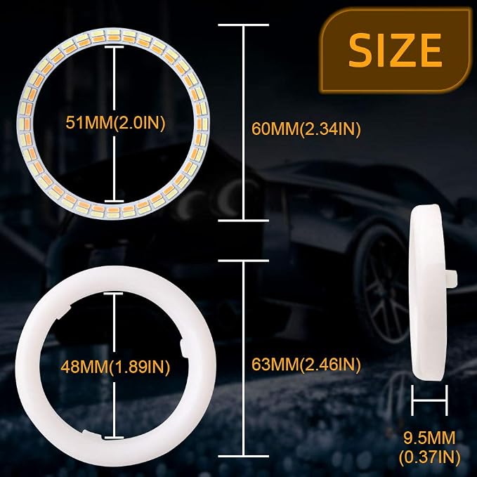 Qasim 1-Pair 60MM White+Amber Switchback 72SMD 4014 LED Halo Ring Angel Eyes Led Lights 12V - Image 2