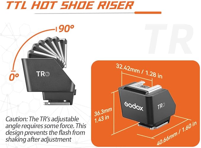 Godox TR-O TR for Olympus TTL HSS Hot Shoe Riser Hot Shoe Extender for GOdox iT30 Pro, iT20, iT22 TTL Flash X3 Trigger for Olympus,Reduce Lens Shadow, Tilt Adjustment 0-90°,for Mini Flash Under 300g - Image 4