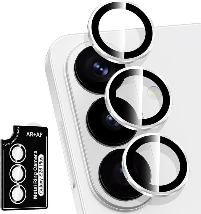 for Samsung Galaxy S26 Plus Camera Lens Protector, Individual Metal Ring Tempered Glass Lens Cover, [Strong Adsorption] Scratch Resistant Ultra-Thin HD Clear Lens Cover, Titanium Silver Ring by Btscase