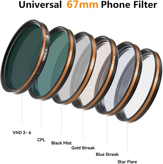Fotorgear Camera Lens Filter,67mm Clip On Filters Professional Photography for Camera Lens, 67mm Universal Phone Polarizer Filter CPL ND Black Mist Gold Streak for iPhone Xiaomi Huawei(Gold Streak) - Image 3