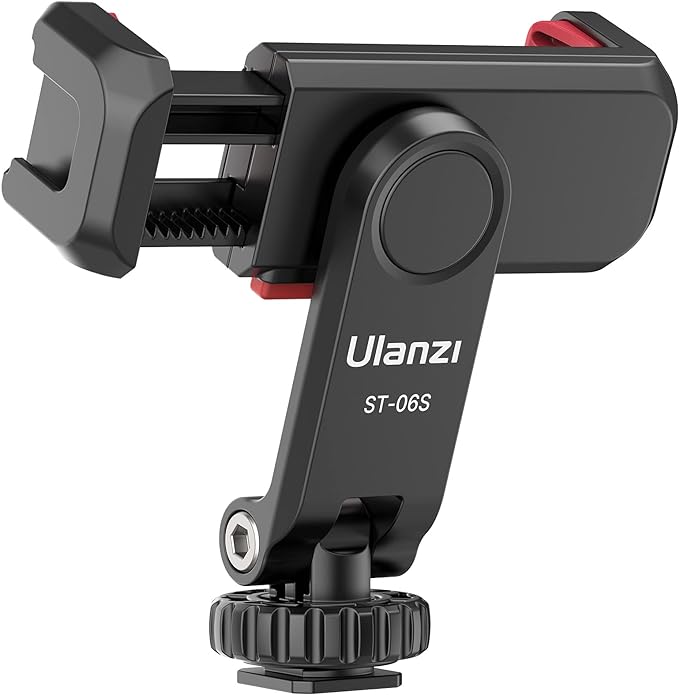 ULANZI ST-06S Phone Tripod Mount, Universal Phone Mount w 2 Cold Shoe | 1/4" Screw, 360° Rotates 180° Tilts, Adjustable Cellphone Clip Clamp Holder for Tripod, Camera, iPhone 17/16/15, Android by ulanzi