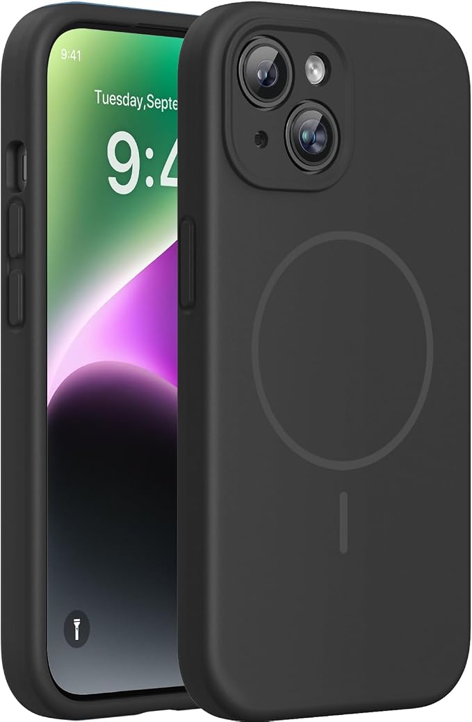 Miracase Magnetic for iPhone 14 Plus Case, Silicone, Black | Compatible with MagSafe, Soft Microfiber Lining, Silicone Shockproof Protection Phone Case for iPhone 14 Plus by Miracase